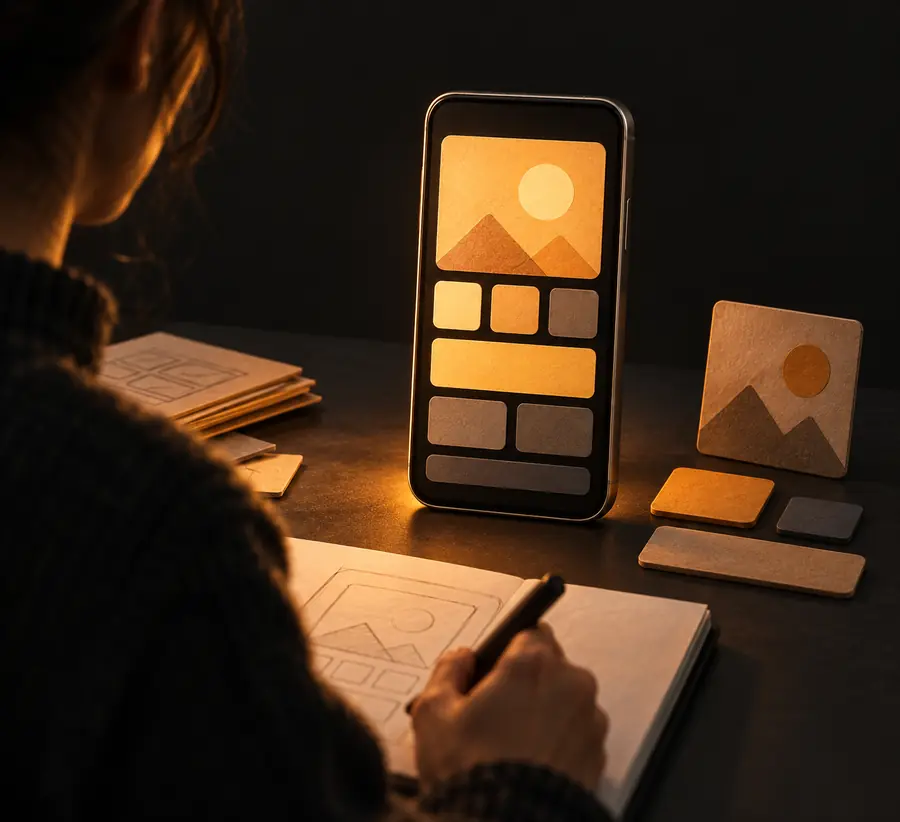 Frühes rork-App-Konzept mit einem einfachen Layout für den ersten Entwurf