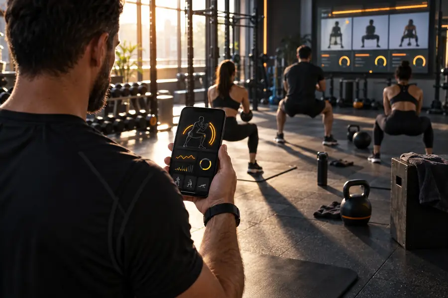 Konzept für eine mobile Fitnessstudio-App, ausgerichtet auf Kurse und Mitgliederaktionen